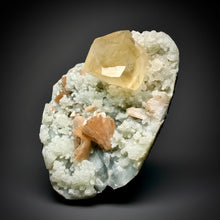 Load image into Gallery viewer, XXL Museum-Quality Golden Optical Calcite & Red Heulandite Encrusted Pink Stilbite on Druzy Chalcedony | India | Mineral Display Showpiece Specimen