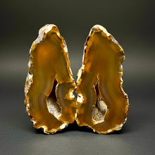 Load image into Gallery viewer, High-Grade Indonesian Sumatra Agate Pair – Vibrant Banded Chalcedony with Rich Color Zoning | Ethical Lapidary & Collector Display Specimens