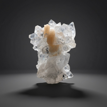 Load image into Gallery viewer, High-Grade Diamond Apophyllite on Pink Stilbite Stalactite — Maharashtra, India