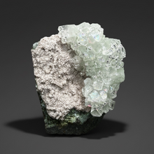 Load image into Gallery viewer, Light Mint Green “Disco Ball” Radial Apophyllite on Pink & Green Heulandite — Deccan Traps, India