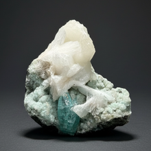 Load image into Gallery viewer, High-Grade Gemmy Green Apophyllite on White Stilbite & Apophyllite | Deccan Traps, Maharashtra, India