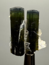 Load image into Gallery viewer, Double Blue Cap Dark Green Stak Nala Tourmaline and Cleavelandite – Haramosh Mountains, Pakistan | Thumbnail Specimen
