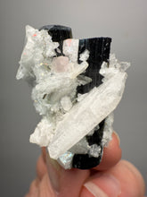 Load image into Gallery viewer, Blue Cap Dark Green Stak Nala Tourmaline With Pink Morganite on Cleavelandite Matrix – Haramosh Mountains, Pakistan
