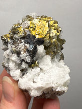 Load image into Gallery viewer, High-Grade Golden Pyrite, Galena &amp; Sphalerite on Quartz | Collector Mineral Specimen | Madan Ore Field, Rhodope Mountains, Bulgaria
