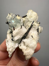Load image into Gallery viewer, Dark Green Cap Stak Nala Tourmaline and Aquamarine on Cleavelandite Matrix – Haramosh Mountains, Pakistan
