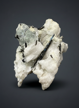 Load image into Gallery viewer, Dark Green Cap Stak Nala Tourmaline and Aquamarine on Cleavelandite Matrix – Haramosh Mountains, Pakistan
