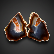 Load image into Gallery viewer, High-Grade Indonesian Sumatra Agate Pair – Vibrant Banded Chalcedony with Rich Color Zoning | Ethical Lapidary &amp; Collector Display Specimens
