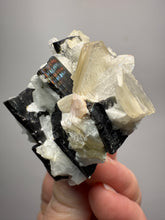 Load image into Gallery viewer, Dark Green Cap Stak Nala Tourmaline &amp; Pink Morganite on Cleavelandite on Quartz Matrix – Haramosh Mountains, Pakistan
