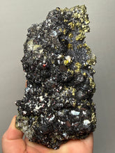 Load image into Gallery viewer, 6.1” New Find: Huanzala Mine Peru Sphalerite + Chalcopyrite + Apatite + Calcite + Quartz | Collector Display Specimen
