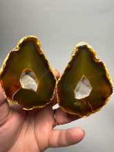 Load image into Gallery viewer, High-Grade Indonesian Sumatra Agate Pair – Vibrant Banded Chalcedony with Rich Color Zoning | Ethical Lapidary &amp; Collector Display Specimens
