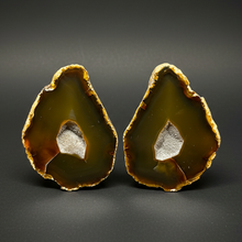 Load image into Gallery viewer, High-Grade Indonesian Sumatra Agate Pair – Vibrant Banded Chalcedony with Rich Color Zoning | Ethical Lapidary &amp; Collector Display Specimens
