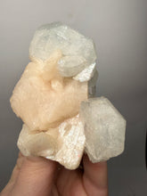 Load image into Gallery viewer, High-Grade Light Green Apophyllite on Pink Stilbite Zeolite | Indian Collector Mineral Specimen

