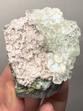 Load image into Gallery viewer, Light Mint Green “Disco Ball” Radial Apophyllite on Pink &amp; Green Heulandite — Deccan Traps, India
