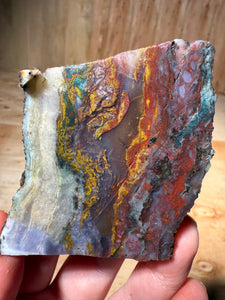 PREMIUM DISPLAY or LAPIDARY SLAB • Moroccan “Dream Landscape Jagate” (Purple, Teal, Red, Green, Red, Yellow & Orange Moss Plume Agate + Jasper) Stone • Double Sided • High Atlas Mountains • Unpolished