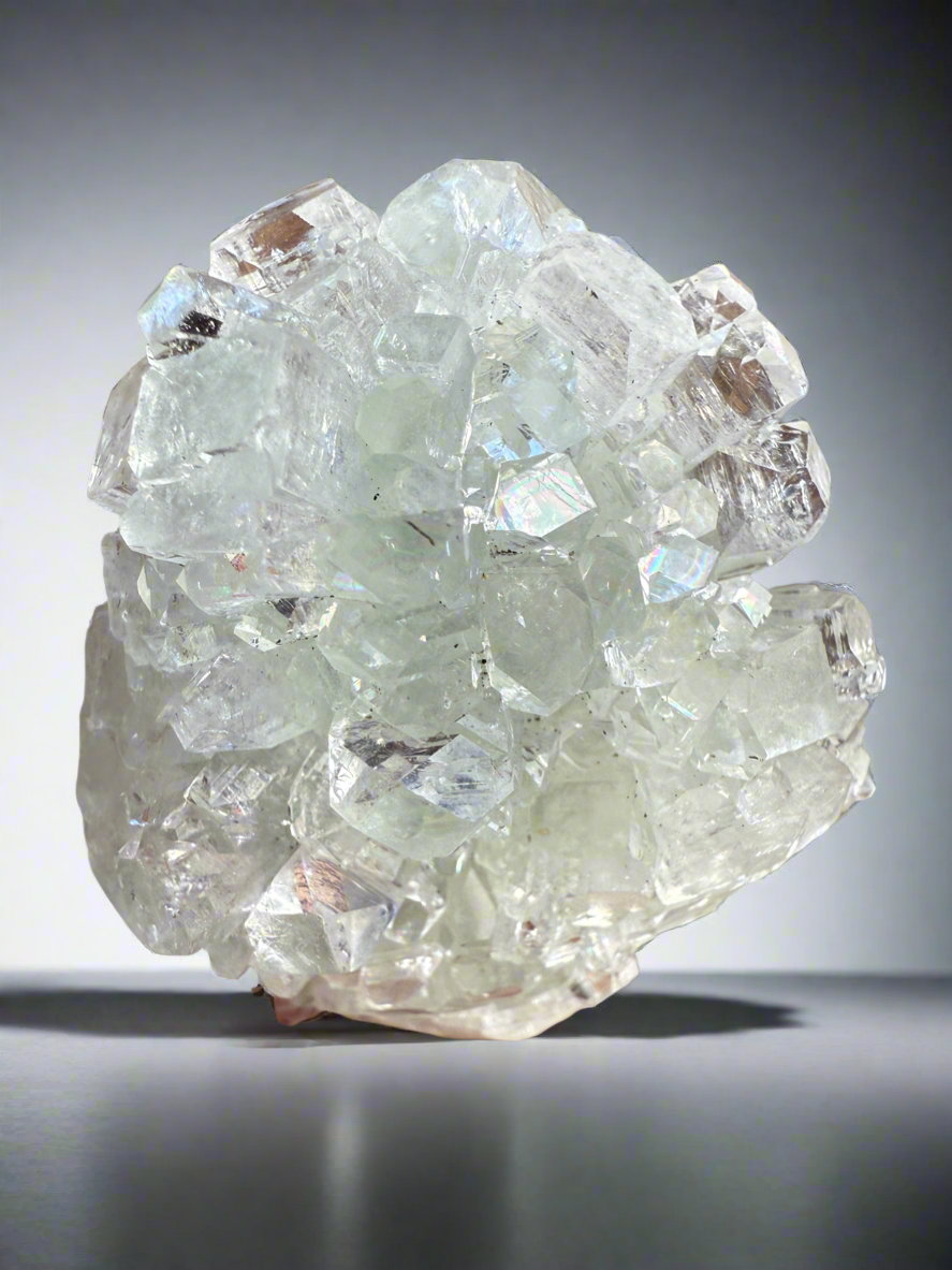 Light Mint Green Radial (Disco Ball) Apophyllite and Clear Heulandite • Maharashtra, India