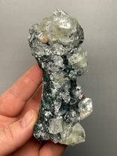 Load image into Gallery viewer, High-Grade Green Apophyllite with Pink Stilbite on Black Chalcedony – Deccan Traps, India
