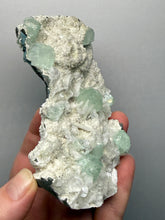 Load image into Gallery viewer, High-Grade Gemmy Green Apophyllite on White Stilbite  | Deccan Traps, Maharashtra, India
