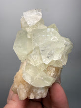 Load image into Gallery viewer, High-Grade Light Green Apophyllite on Pink Stilbite Zeolite | Indian Collector Mineral Specimen
