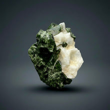 Load image into Gallery viewer, Electric Green Diopside on Quartz – Collector Mineral Specimen (Gilgit-Baltistan) Pakistan
