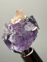 Load image into Gallery viewer, Rhodochrosite + Quartz on Purple Isometric Fluorite (Thumbnail Specimen) | Wutong Mine, China
