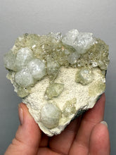 Load image into Gallery viewer, High-Grade Gemmy Green Apophyllite on White Stilbite  | Deccan Traps, Maharashtra, India
