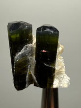 Load image into Gallery viewer, Double Blue Cap Dark Green Stak Nala Tourmaline and Cleavelandite – Haramosh Mountains, Pakistan | Thumbnail Specimen
