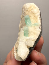 Load image into Gallery viewer, High-Grade Gemmy Green Apophyllite on White Stilbite  | Deccan Traps, Maharashtra, India
