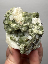 Load image into Gallery viewer, Electric Green Diopside on Quartz – Collector Mineral Specimen (Gilgit-Baltistan) Pakistan
