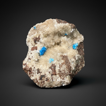 Load image into Gallery viewer, Rare Electric Blue Pentagonite on Druzy Matrix – Collector Mineral Specimen | India
