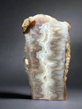 Load image into Gallery viewer, PREMIUM DISPLAY or LAPIDARY SLAB • Moroccan “Ghost Agate” White Seam Plum Agate • End Cap • High Atlas Mountains • Unpolished
