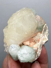 Load image into Gallery viewer, High-Grade Gemmy Green Apophyllite on White Stilbite  | Deccan Traps, Maharashtra, India
