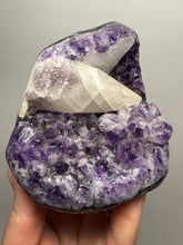 Load image into Gallery viewer, Druzy Amethyst on White Cathedral Calcite on Amethyst Cluster | Uruguay
