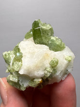 Load image into Gallery viewer, Electric Green Diopside on Quartz – Collector Mineral Specimen (Gilgit-Baltistan) Pakistan
