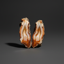Load image into Gallery viewer, High-Grade Indonesian Sumatra Agate Pair – Vibrant Banded Chalcedony with Rich Color Zoning | Ethical Lapidary &amp; Collector Display Specimens
