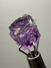 Load image into Gallery viewer, Rhodochrosite + Quartz on Purple Isometric Fluorite (Thumbnail Specimen) | Wutong Mine, China
