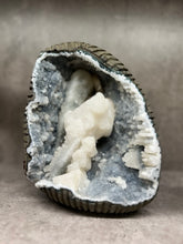 Load image into Gallery viewer, Quartz Druzy Encrusted Calcite +  Golden Calcite + Druzy Blue Chalcedony Stalactite • India
