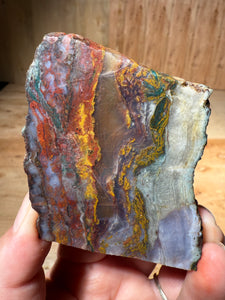 PREMIUM DISPLAY or LAPIDARY SLAB • Moroccan “Dream Landscape Jagate” (Purple, Teal, Red, Green, Red, Yellow & Orange Moss Plume Agate + Jasper) Stone • Double Sided • High Atlas Mountains • Unpolished