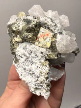 Load image into Gallery viewer, 3.5” New Find: Huanzala Mine Peru Sphalerite + Chalcopyrite + Apatite + Calcite + Quartz | Collector Display Specimen
