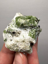 Load image into Gallery viewer, Electric Green Diopside on Quartz – Collector Mineral Specimen (Gilgit-Baltistan) Pakistan
