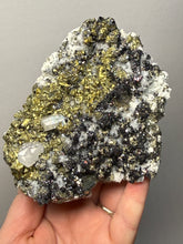 Load image into Gallery viewer, 5.1” New Find: Huanzala Mine Peru Sphalerite + Chalcopyrite + Apatite + Calcite + Quartz | Collector Display Specimen
