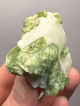 Load image into Gallery viewer, Electric Green Diopside on Quartz – Collector Mineral Specimen (Gilgit-Baltistan) Pakistan
