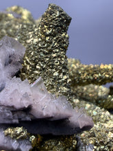 Load image into Gallery viewer, Chalcopyrite Botryoidal Stalactites on Calcite – Cabinet Specimen | Tongshankou Mine, Edong, Daye, Huangshi Prefecture, Hubei Province, China
