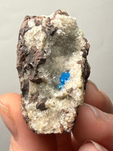Load image into Gallery viewer, Rare Electric Blue Pentagonite on Druzy Matrix – Collector Mineral Specimen | India
