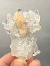 Load image into Gallery viewer, High-Grade Diamond Apophyllite on Pink Stilbite Stalactite — Maharashtra, India
