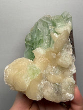Load image into Gallery viewer, High-Grade Gemmy Green Apophyllite on White Stilbite  | Deccan Traps, Maharashtra, India
