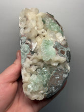 Load image into Gallery viewer, High-Grade Gemmy Green Apophyllite on White Stilbite  | Deccan Traps, Maharashtra, India

