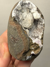 Load image into Gallery viewer, Druzy Lavender “Cactus” Amethyst + Diamond Calcite + Druzy Chalcedony Vug — Deccan Traps, Maharashtra, India
