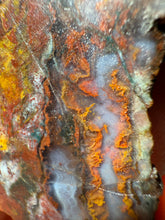 Load image into Gallery viewer, PREMIUM DISPLAY or LAPIDARY SLAB • Moroccan “Dream Landscape Jagate” (Purple, Teal, Red, Green, Red, Yellow &amp; Orange Moss Plume Agate + Jasper) Stone • Double Sided • High Atlas Mountains • Unpolished
