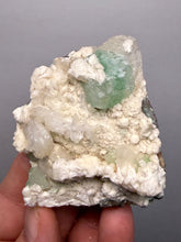 Load image into Gallery viewer, High-Grade Gemmy Green Apophyllite on White Stilbite  | Deccan Traps, Maharashtra, India
