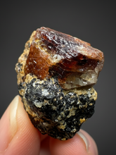 Load image into Gallery viewer, Naturally Faceted Zircon Crystal on Pegmatite–Biotite Matrix • Pakistan Mineral Specimen
